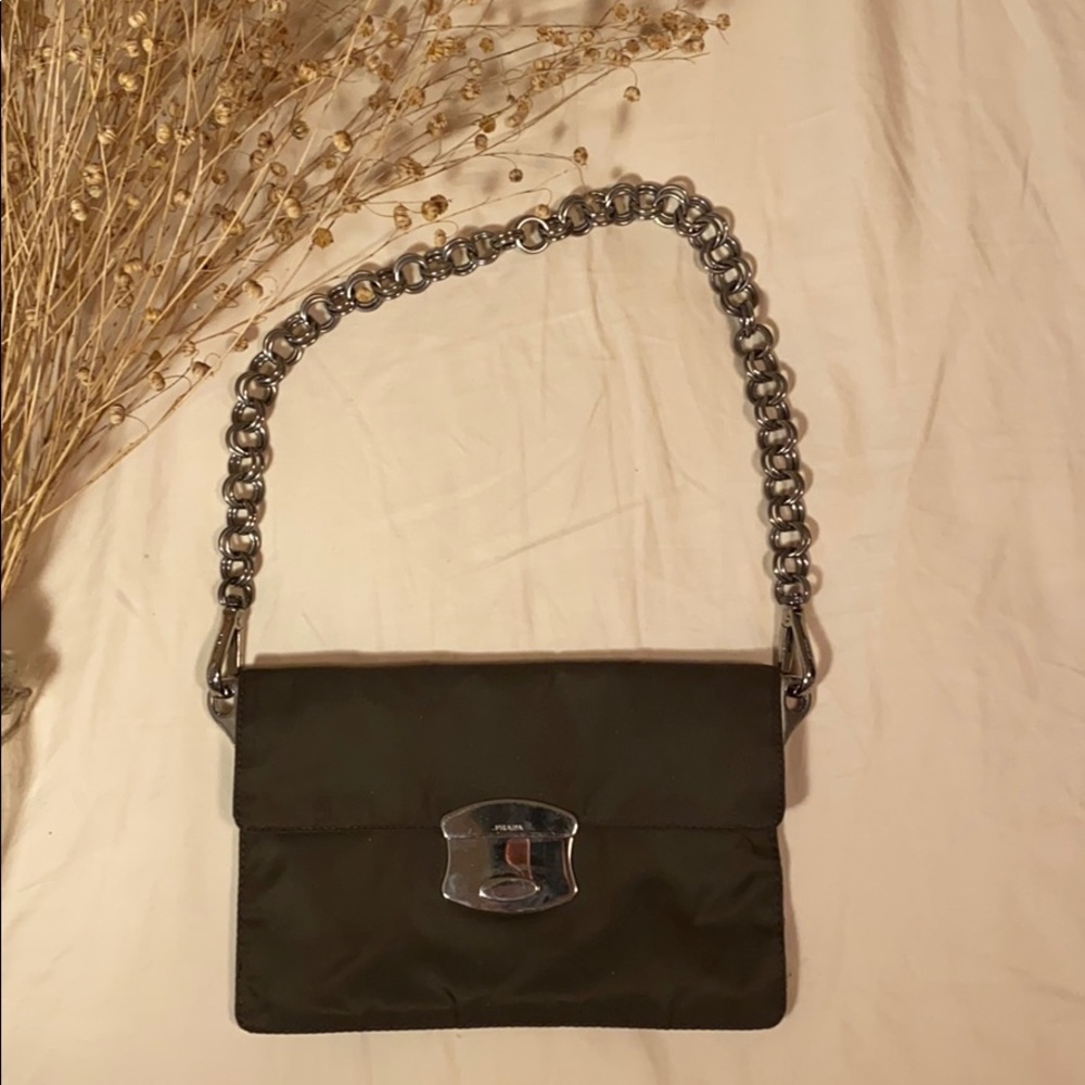 Vintage Prada Nylon Baguette Bag with Chain strap